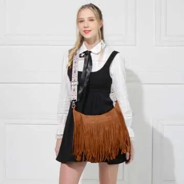 Sunwel Fashion Women Fringe Hobo Bag Western Purse Shoulder Bag Vegan Suede Tassel Hippie Crossbody Bag (Brown Strap)