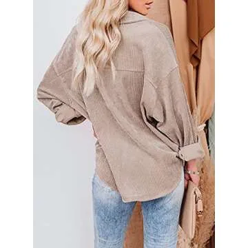 Astylish Women's Soft Cuffed Corduroy Button-Down Shirt