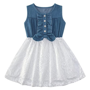 Enlifety Girls Denim Lace Dress Size 7/8 for Summer