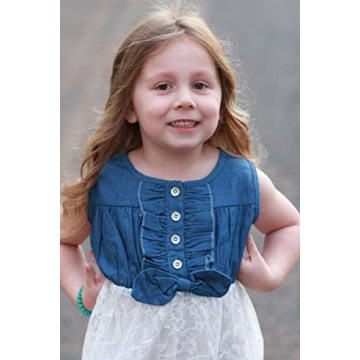 Enlifety Girls Denim Lace Dress Size 7/8 for Summer