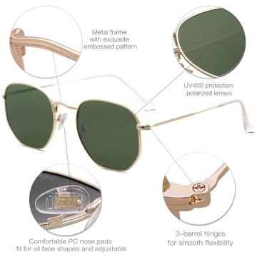 SOJOS Retro Square Hexagonal Sunglasses UV400 Polarized