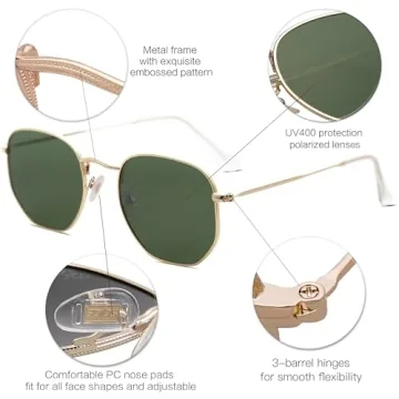 SOJOS Retro Square Hexagonal Sunglasses UV400 Polarized