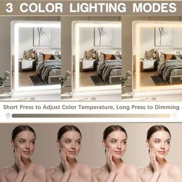 ROLOVE Vanity Mirror with Lights, 32" x 22" Large Lighted Vanity Mirror with Dimmable 3 Modes, LED Makeup Mirror, 10X Magnification, Touch Screen Control, USB Charging Port, Tabletop or Wall-Mounted