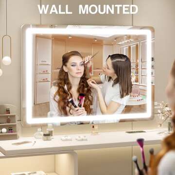 ROLOVE Vanity Mirror with Lights, 32" x 22" Large Lighted Vanity Mirror with Dimmable 3 Modes, LED Makeup Mirror, 10X Magnification, Touch Screen Control, USB Charging Port, Tabletop or Wall-Mounted
