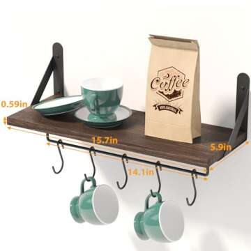 Fixwal Mug Holder Wall Mounted Coffee Mug Rack Set of 2, Floating Coffee Bar Shelf for Coffee Bar Ac...