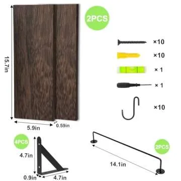 Fixwal Mug Holder Wall Mounted Coffee Mug Rack Set of 2, Floating Coffee Bar Shelf for Coffee Bar Accessories with 10 Adjustable Hooks, for Organizing Cooking Utensils, Home Kitchen Decor(Dark Brown)