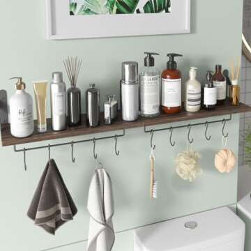 Fixwal Mug Holder Wall Mounted Coffee Mug Rack Set of 2, Floating Coffee Bar Shelf for Coffee Bar Accessories with 10 Adjustable Hooks, for Organizing Cooking Utensils, Home Kitchen Decor(Dark Brown)