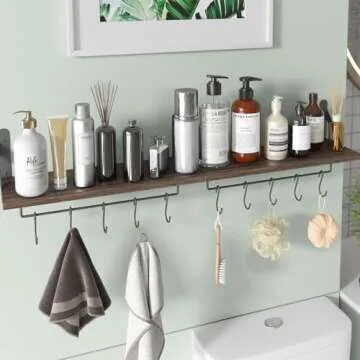 Fixwal Mug Holder Wall Mounted Coffee Mug Rack Set of 2, Floating Coffee Bar Shelf for Coffee Bar Accessories with 10 Adjustable Hooks, for Organizing Cooking Utensils, Home Kitchen Decor(Dark Brown)