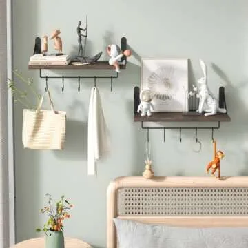 Fixwal Mug Holder Wall Mounted Coffee Mug Rack Set of 2, Floating Coffee Bar Shelf for Coffee Bar Accessories with 10 Adjustable Hooks, for Organizing Cooking Utensils, Home Kitchen Decor(Dark Brown)