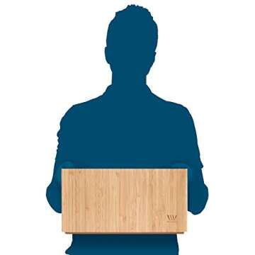 MobileVision Bamboo Storage Box Multi-Purpose Organizer for Kitchen Supplies Holder, Fruit Bin, Cabinets, Pantry with built in handles, stackable, 12” x 9” x 6” With White Clip Included