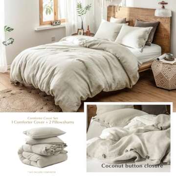 Simple&Opulence 100% Linen Duvet Cover Set, 3 Pieces Belgian Flax Breathable Bedding, 1 Comforter Cover+2 Pillowshams with Coconut Button Closure(King,Linen)
