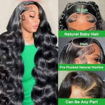 GABRIELLE 36 Inch 13x6 Lace Front Wigs Human Hair Body Wave HD Lace Frontal Wig Brazilian 180 Density Pre Plucked Lace Front Wigs for Women Body Wave Glueless Wig Natural Color