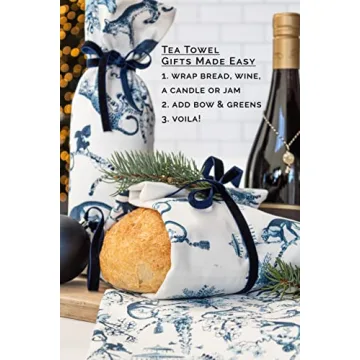 All Day Soirée Chinoiserie Designer Kitchen Tea Towels 3 Pack 100% Absorbent Cotton Tiger Monkey Floral Hand Towel Large Dish Cloth Set Blue White