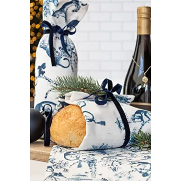 All Day Soirée Chinoiserie Designer Kitchen Tea Towels 3 Pack 100% Absorbent Cotton Tiger Monkey Floral Hand Towel Large Dish Cloth Set Blue White