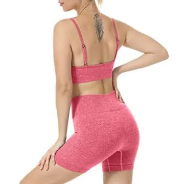 Women Seamless Yoga Set 2 Piece Workout Sport Bra with High Waist Shorts Legging Outfit Tracksuit.JNINTH