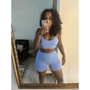 Women Seamless Yoga Set 2 Piece Workout Sport Bra with High Waist Shorts Legging Outfit Tracksuit.JNINTH