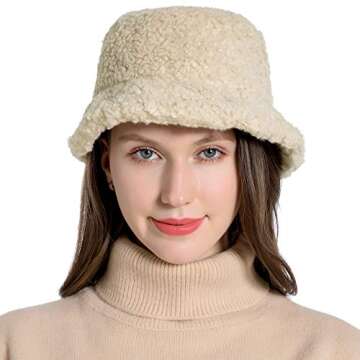 Womens Winter Bucket Hat Vintage Cloche Hats Warm Faux Fur Wool Outdoor Packable Fisherman Cap Beige