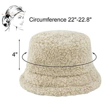 Womens Winter Bucket Hat Vintage Cloche Hats Warm Faux Fur Wool Outdoor Packable Fisherman Cap Beige