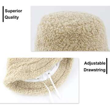 Womens Winter Bucket Hat Vintage Cloche Hats Warm Faux Fur Wool Outdoor Packable Fisherman Cap Beige