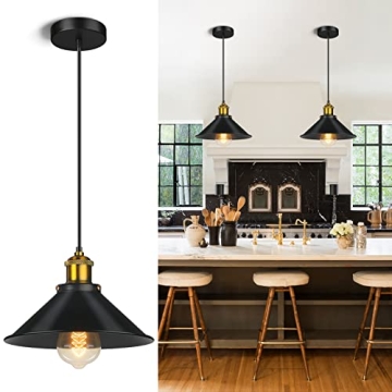SEABLE Industrial Pendant Lights, Black Pendant Lighting for Kitchen Island, Farmhouse Vintage Penda...