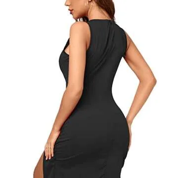 Women Deep V Sexy Thigh High Split Dress, Wrap Floral Lace Patchwork Asymmetrical Dress for Date Night, Evening Elegant Black