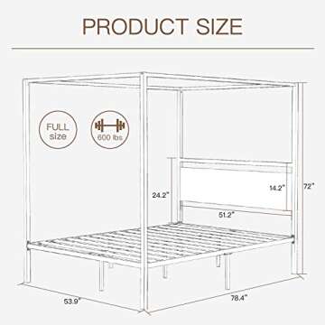 ikalido Full Size Metal Canopy Bed Frame: Stylish & Sturdy Design