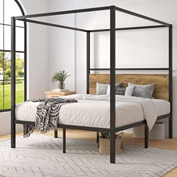 ikalido Full Size Metal Canopy Bed Frame with Headboard
