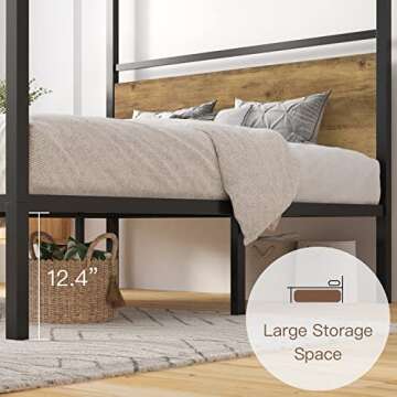 ikalido Full Size Metal Canopy Bed Frame with Headboard
