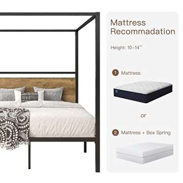 ikalido Full Size Metal Canopy Bed Frame with Headboard