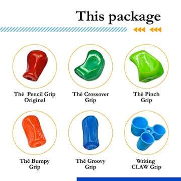 The Pencil Grip Premium Pencil Grips Assortment Pack, Universal Ergonomic Writing Aid For Righties And Lefties, Colorful Grippers, Includes 6 Different Grips, Assorted Colors, 6 Count - PGP-006