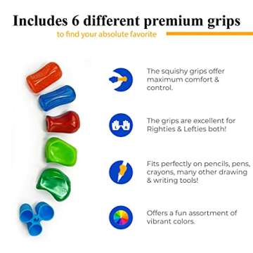The Pencil Grip Premium Pencil Grips Assortment Pack, Universal Ergonomic Writing Aid For Righties And Lefties, Colorful Grippers, Includes 6 Different Grips, Assorted Colors, 6 Count - PGP-006