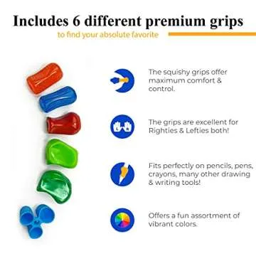 The Pencil Grip Premium Pencil Grips Assortment Pack, Universal Ergonomic Writing Aid For Righties And Lefties, Colorful Grippers, Includes 6 Different Grips, Assorted Colors, 6 Count - PGP-006