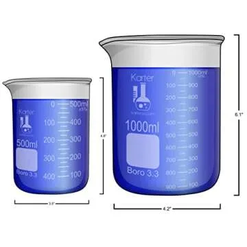 Karter Scientific, 3.3 Boro, Griffin Low Form, Glass Beaker Set - 6 Sizes - 10ml, 50ml, 100ml, 250ml, 500ml, 1000ml