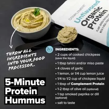 Complement Organic Unflavored Vegan Protein Powder (15 Servings) Low Carb, Low Calorie, Sugar Free, Soy Free, Non-GMO, Gluten Free, Non Dairy- Yellow Pea, Pumpkin Seed- 15g Plant Based Protein Powder