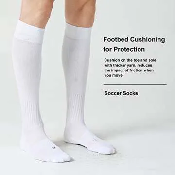 CelerSport 2 Pack Soccer Socks for Youth Kids Adult Over-The-Calf Socks with Cushion, White (2 Pack), X-Large