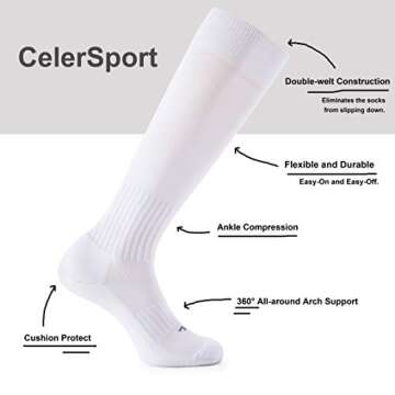 CelerSport 2 Pack Soccer Socks for Youth Kids Adult Over-The-Calf Socks with Cushion, White (2 Pack), X-Large