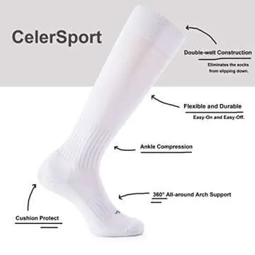 CelerSport 2 Pack Soccer Socks for Youth Kids Adult Over-The-Calf Socks with Cushion, White (2 Pack), X-Large