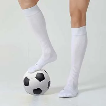 CelerSport 2 Pack Soccer Socks for Youth Kids Adult Over-The-Calf Socks with Cushion, White (2 Pack), X-Large
