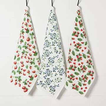 Now Designs Berry Patch Dish Towels Set of 3 - Absorbent and Cute