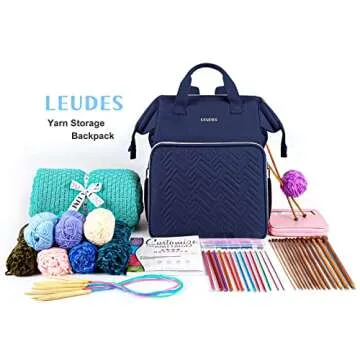 Leudes Knitting Bag Backpack, Yarn Storage Organizer Large Crochet Bag Tote Christmas Gift Yarn Holder Case for Carrying Projects, Knitting Needles (Navy Blue)