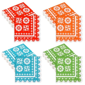 100 Pack Mexican Paper Napkins Fiesta Disposable Cocktail Napkins Papel Picado Decorative Scalloped ...