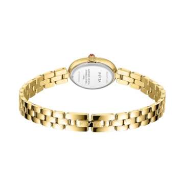 FIYTA Golden Bean Series Women's Watch, Oval Case, Adjustable Stainless Steel Bracelet, Wrapped by Stylish Gift Box, Elegant Present Gold Watch for Women