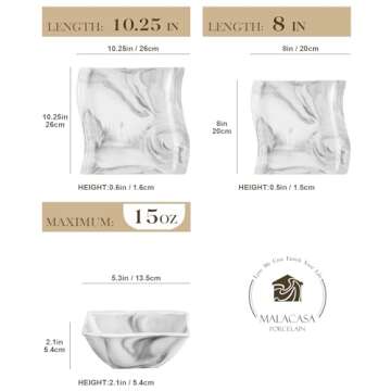 MALACASA Plates and Bowls Sets, 12 Pieces Modern Porcelain Dinnerware Sets for 4, Marble Dishware Se...