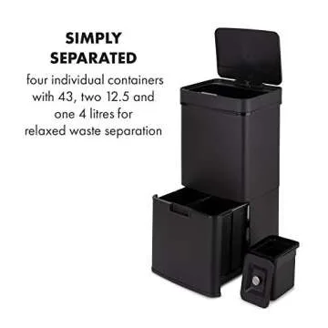 Klarstein Royal Trash Sensor Bin, 72 L Volume in 4 Containers, Residual Waste & Recycling Waste: 43 & 2 x 12.5 L, Organic Bucket with Lid: 4 L, Automatic Open and Close, Black