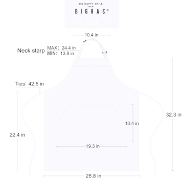 BIGHAS Adjustable Bib Apron - 18 Colors and Extra Long Ties