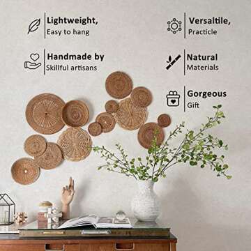 ChicnChill Set of 6 Basket Wall Decor, Boho Wall Baskets, Woven Wall Decor for Living Room Wall Art, Wicker Wall Basket Decor, Wall Basket Decor Boho Flat