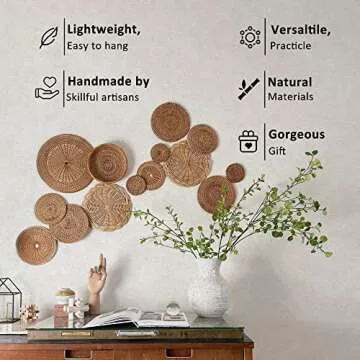 ChicnChill Set of 6 Basket Wall Decor, Boho Wall Baskets, Woven Wall Decor for Living Room Wall Art, Wicker Wall Basket Decor, Wall Basket Decor Boho Flat