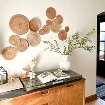 ChicnChill Set of 6 Basket Wall Decor, Boho Wall Baskets, Woven Wall Decor for Living Room Wall Art, Wicker Wall Basket Decor, Wall Basket Decor Boho Flat