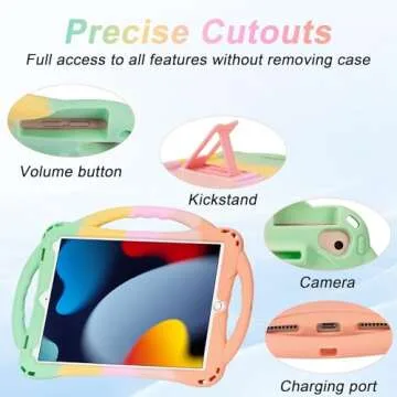Adocham Kids Case for iPad 9th/8th/7th Generation,Kids iPad 10.2 Case with Stand Handle and Strap,Lightweight Shockproof Silicone Kids iPad Cover 10.2 inch 2021/2020/2019 (Rainbow 2)