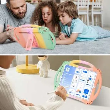 Adocham Kids Case for iPad 9th/8th/7th Generation,Kids iPad 10.2 Case with Stand Handle and Strap,Lightweight Shockproof Silicone Kids iPad Cover 10.2 inch 2021/2020/2019 (Rainbow 2)